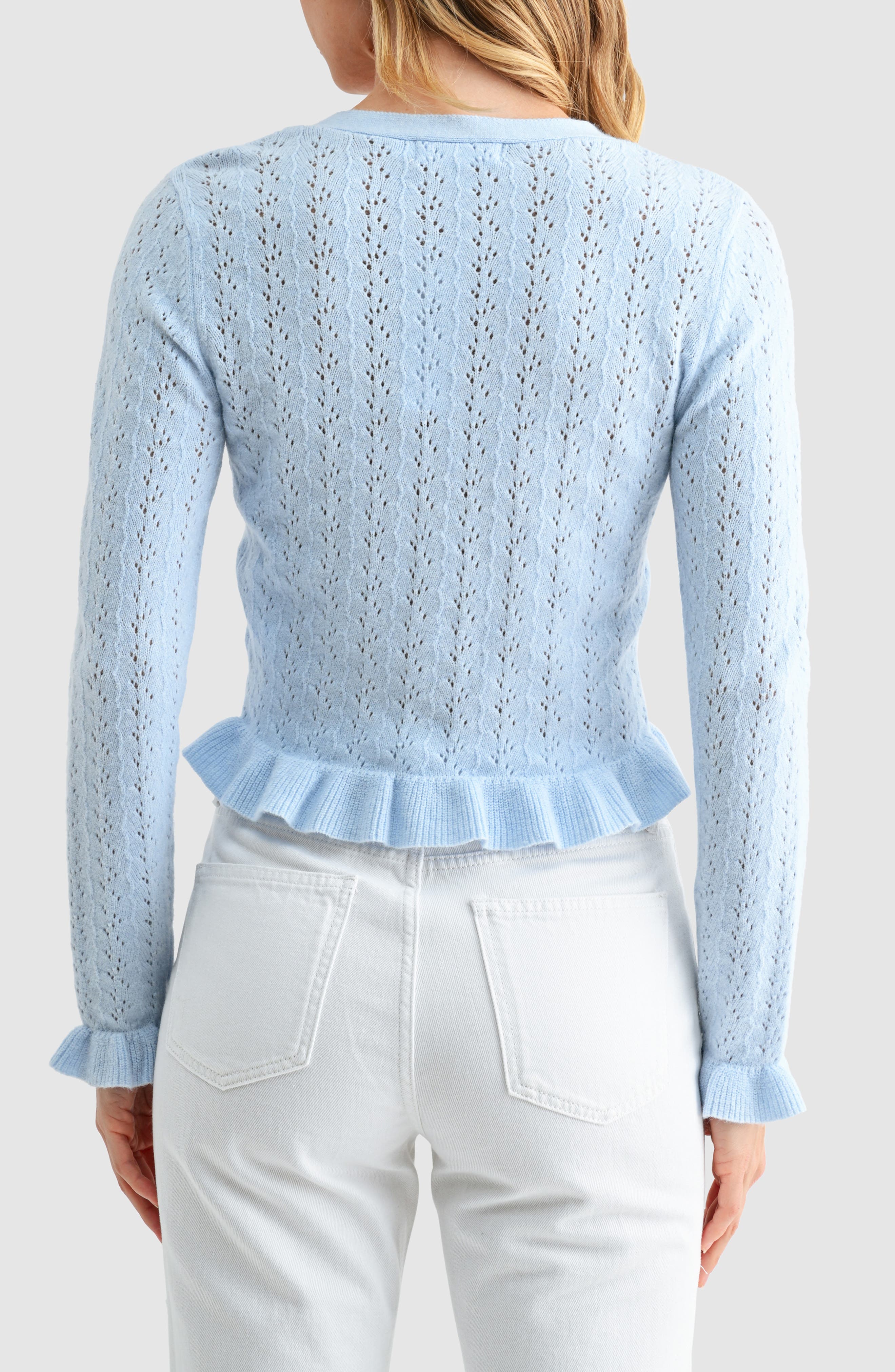 All in Favor Pointelle Ruffle Hem Crop Cardigan (Women) | Nordstrom