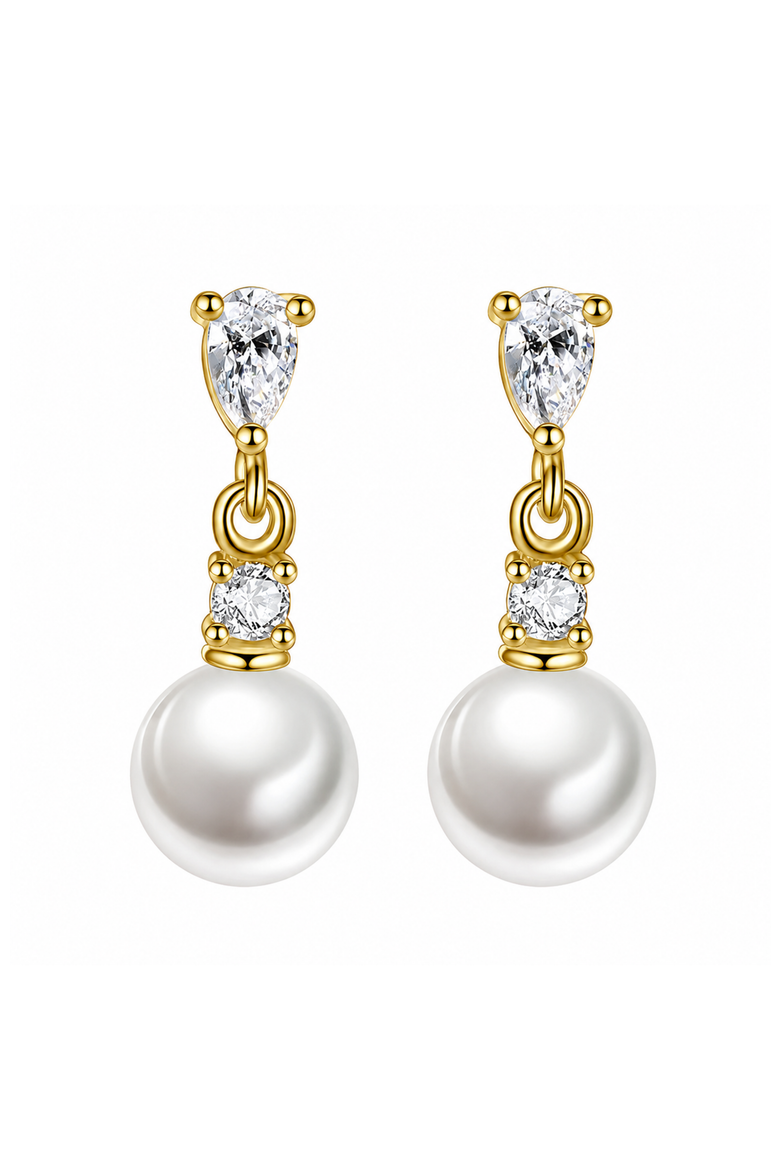 Pear Cut Cubic Zirconia Faux Pearl Drop Earrings, Main, color, Gold