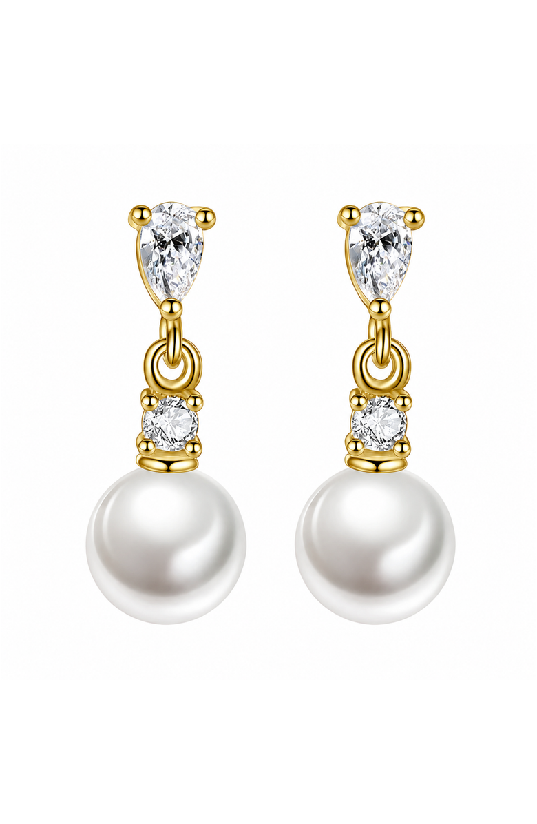 DLORIA Pear Cut Cubic Zirconia Faux Pearl Drop Earrings, Main, color, Gold