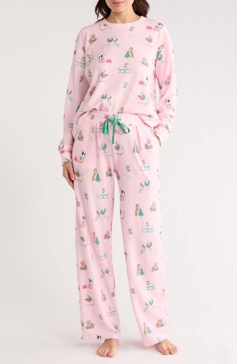 PJ Salvage Peace & Pawlidays Peachy Waffle Knit Pajamas, Main, color, Pink
