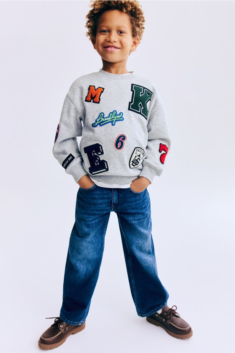 Appliquéd Brushed-inside Sweatshirt, Alternate, color, Light gray melange/Patches