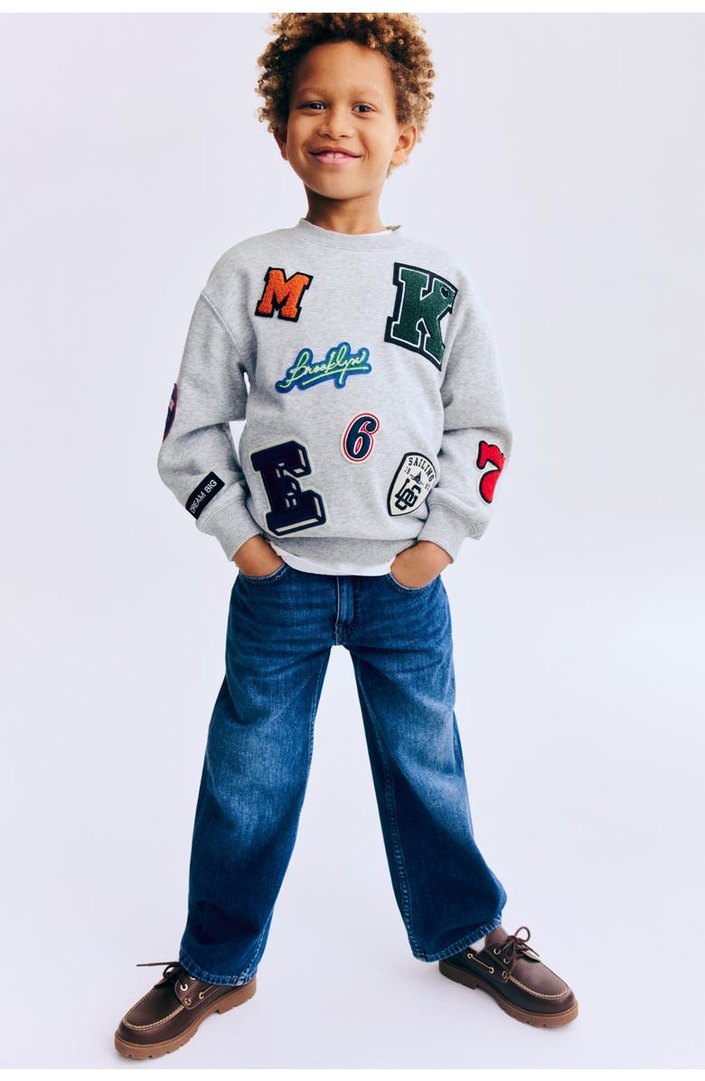 H&M Appliquéd Brushed-inside Sweatshirt, Alternate, color, Light Gray Melange/Patches