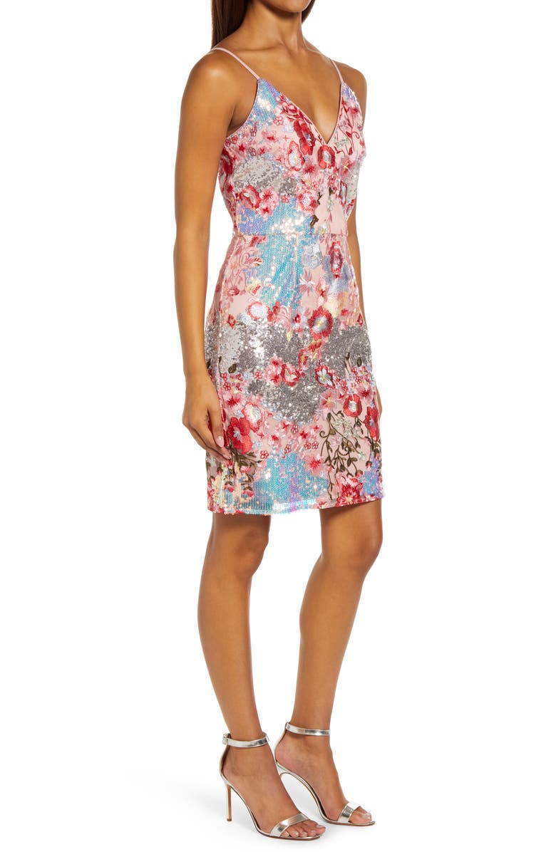 Chi Chi London Heideh Floral Embroidery & Sequin Sheath Dress, Alternate, color, 
