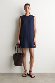 COS V-neck Open-back Linen Mini Dress