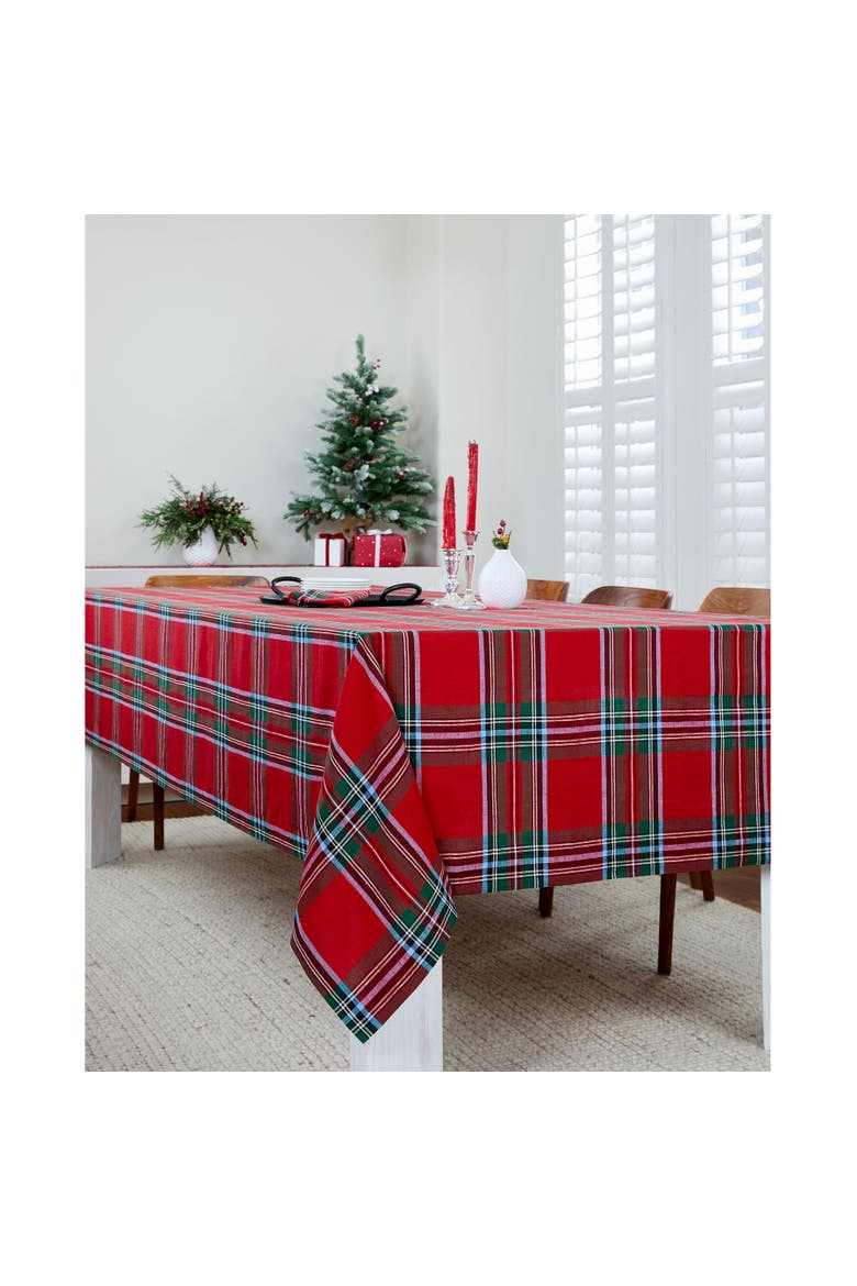 Linen Tablecloth - Madras Holiday Plaid, Alternate, color, Red