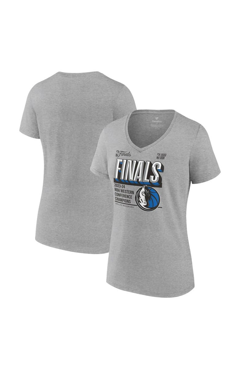 FANATICS Women's Fanatics Steel Dallas Mavericks 2024 Western Conference Champions Locker Room Post Up Move V-Neck T-Shirt, Main, color, 