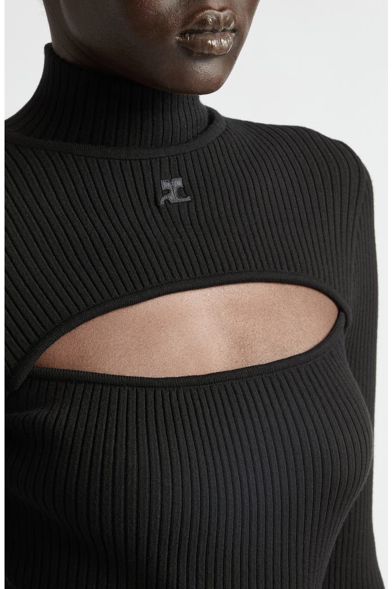 Slash Mock Neck Rib Sweater, Alternate, color, BLACK