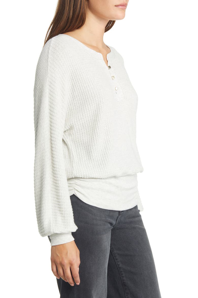 Blouson Sleeve Waffle Knit Henley Top (Nordstrom Exclusive), Alternate, color, HEATHER CREAM