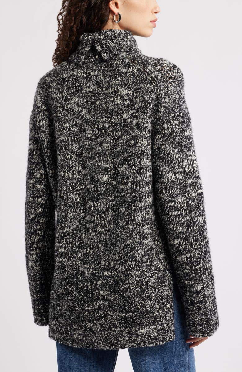 Nordstrom Marled Turtleneck Merino Wool Blend Sweater, Alternate, color, Black- White Marl