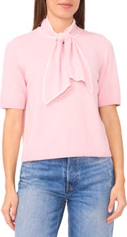 CeCe Tipped Tie Neck Sweater