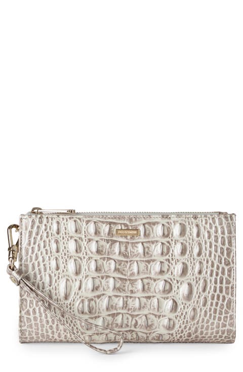 Daisy Croc Embossed Leather Wristlet
