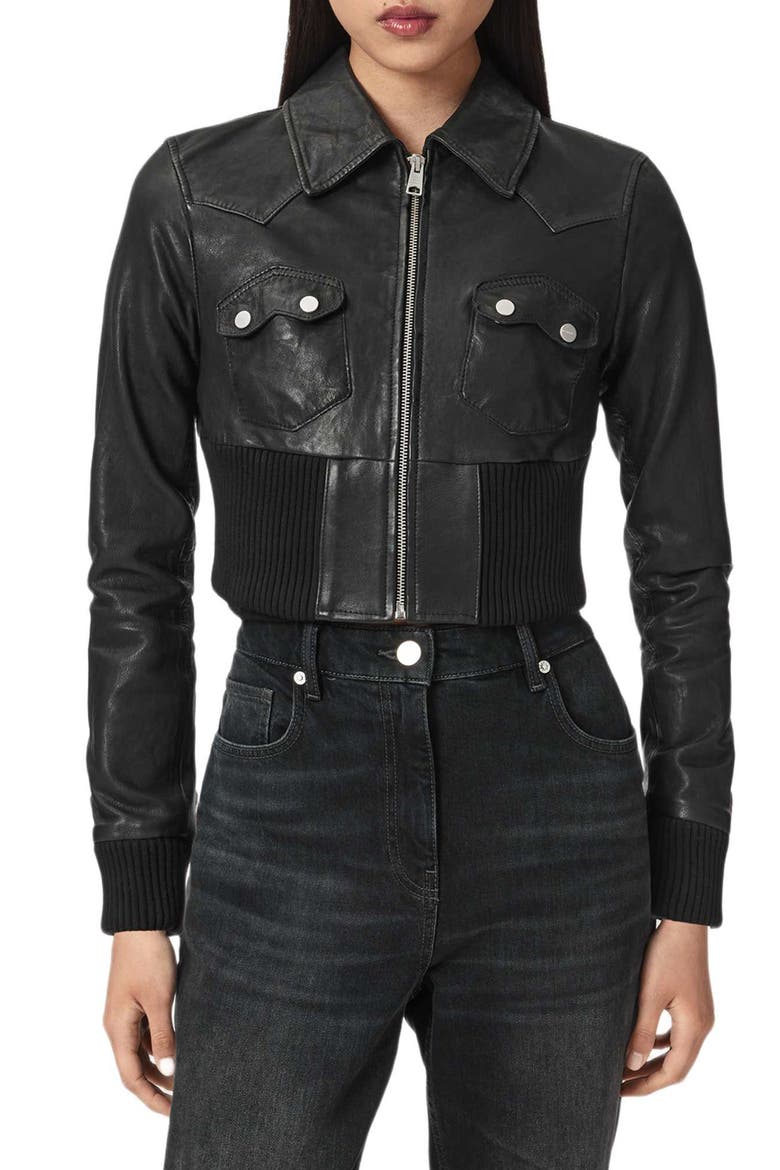 Lena Leather Jacket, Main, color, BLACK