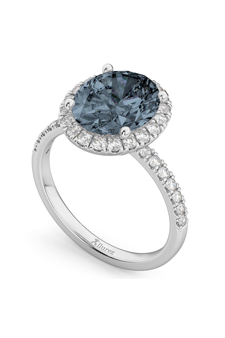 Oval Cut Halo Gray Spinel & Diamond Engagement Ring 14K, Alternate, color, 3.31ctWhite Gold