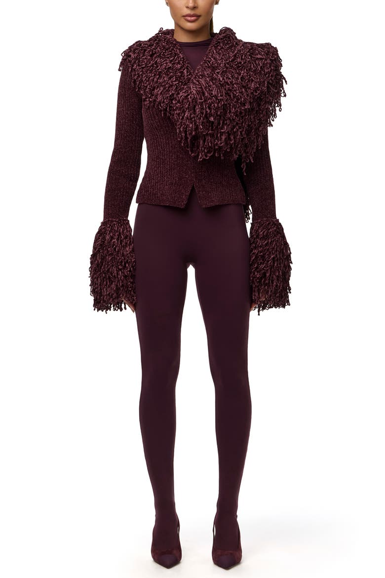 Loop Fringe Ribbed Cardigan, Alternate, color, PLUM