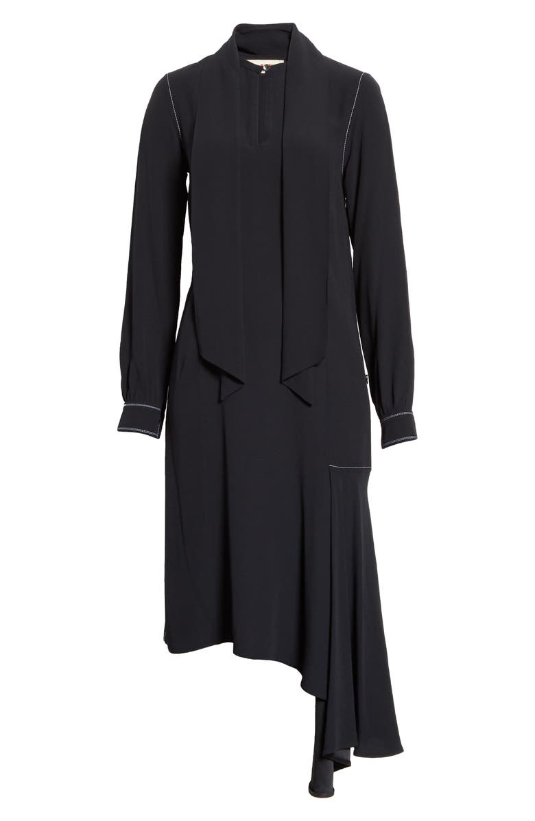 Marni Asymmetrical Long Sleeve Satin Crepe Midi Dress, Alternate, color, 