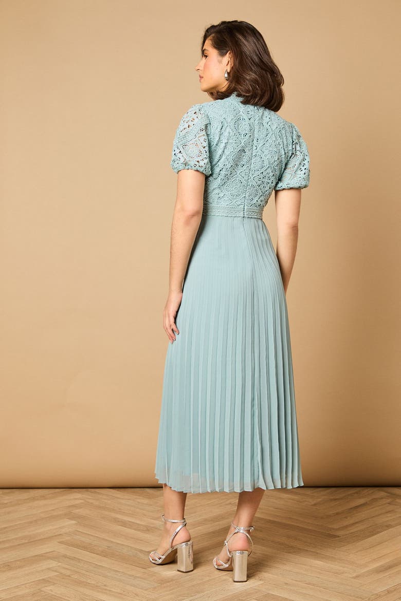 Lace Puff Sleeve Pleated Midi Dress, Alternate, color, Light Blue