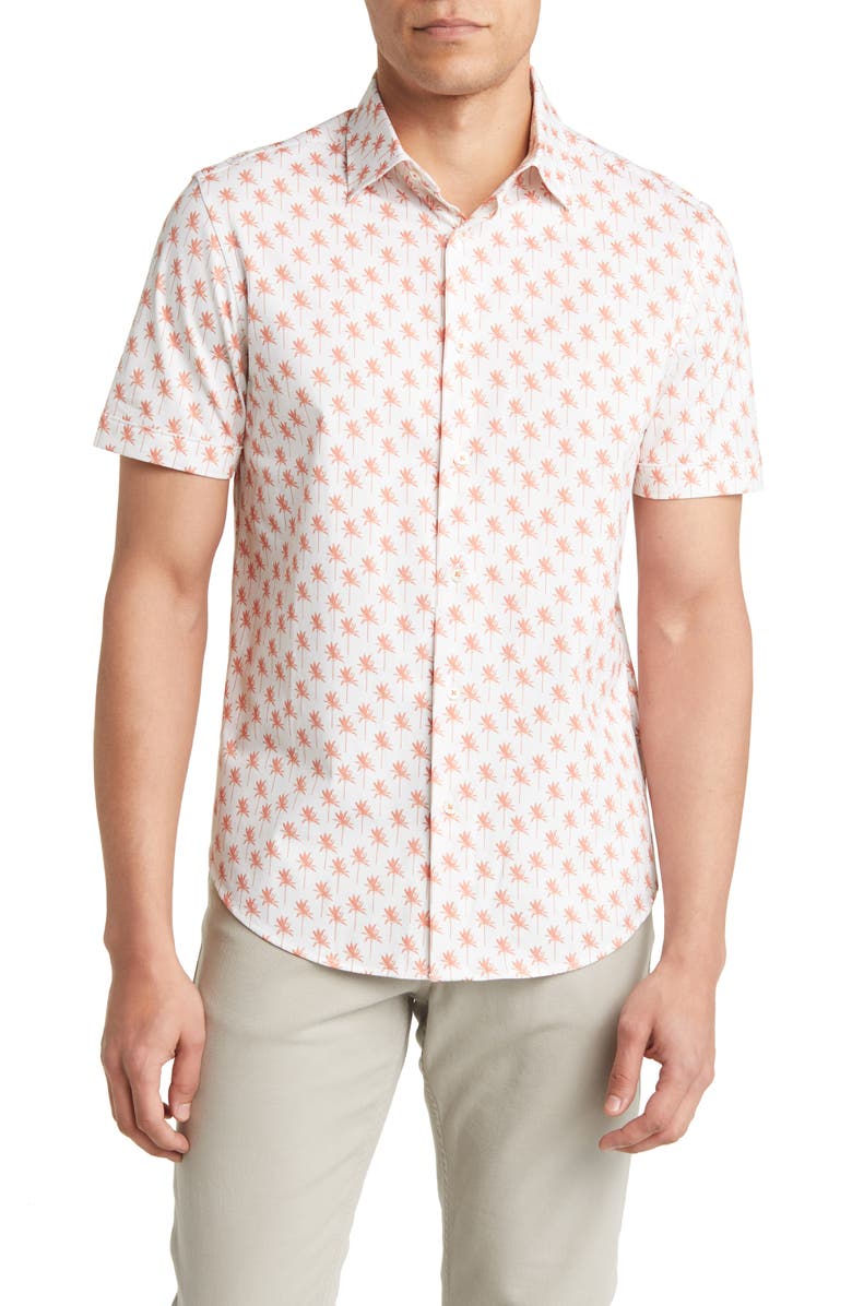 Bugatchi Miles OoohCotton<sup>®</sup> Palm Print Short Sleeve Button-Up Shirt, Main, color, 