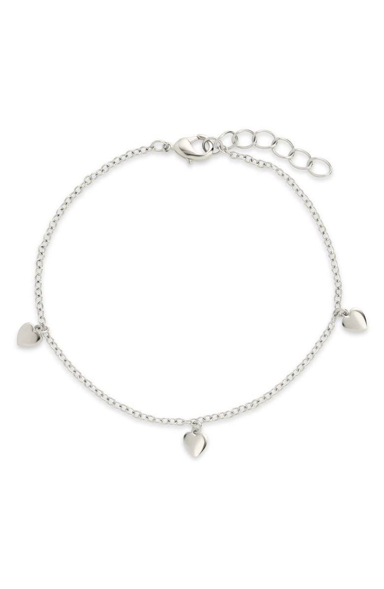 Sterling Forever Farrah Flat Heart Station Chain Bracelet, Main, color, Silver
