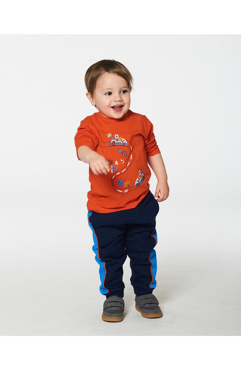 Deux par Deux Baby Boy's Fleece Sweatpants With Contrast Sides Navy, Alternate, color, 