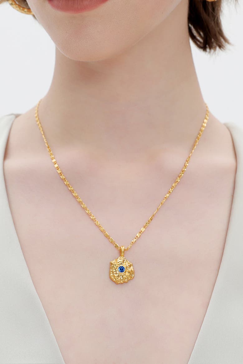 Shayla Molten Cubic Zirconia Pendant Necklace, Alternate, color, Gold/Blue