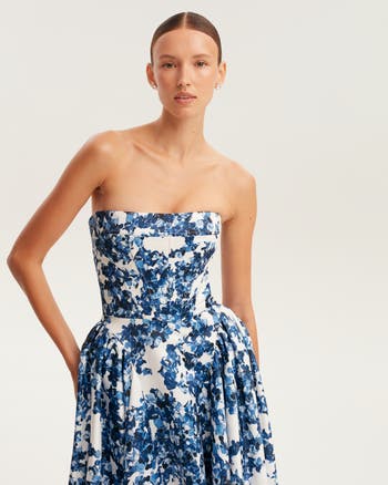 Ravishing Blue Hydrangea Corset Maxi Dress