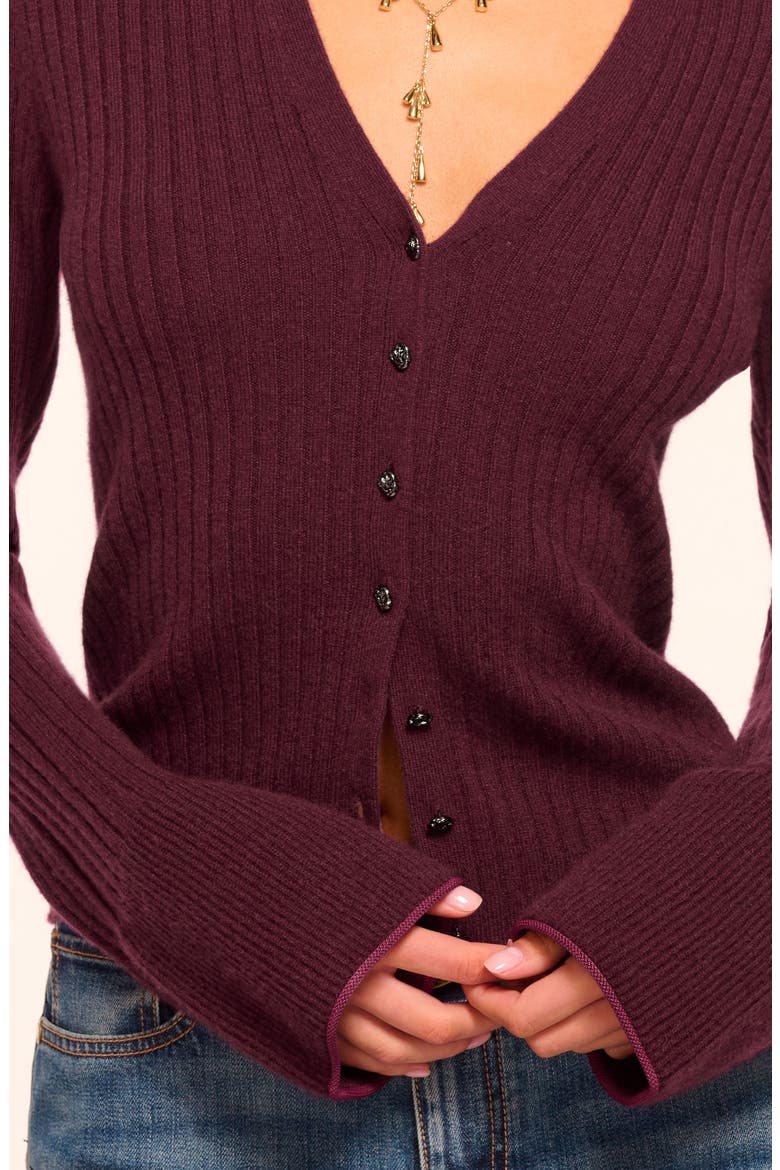 Cathy Collared Rib Cashmere Cardigan, Alternate, color, BLACKBERRY