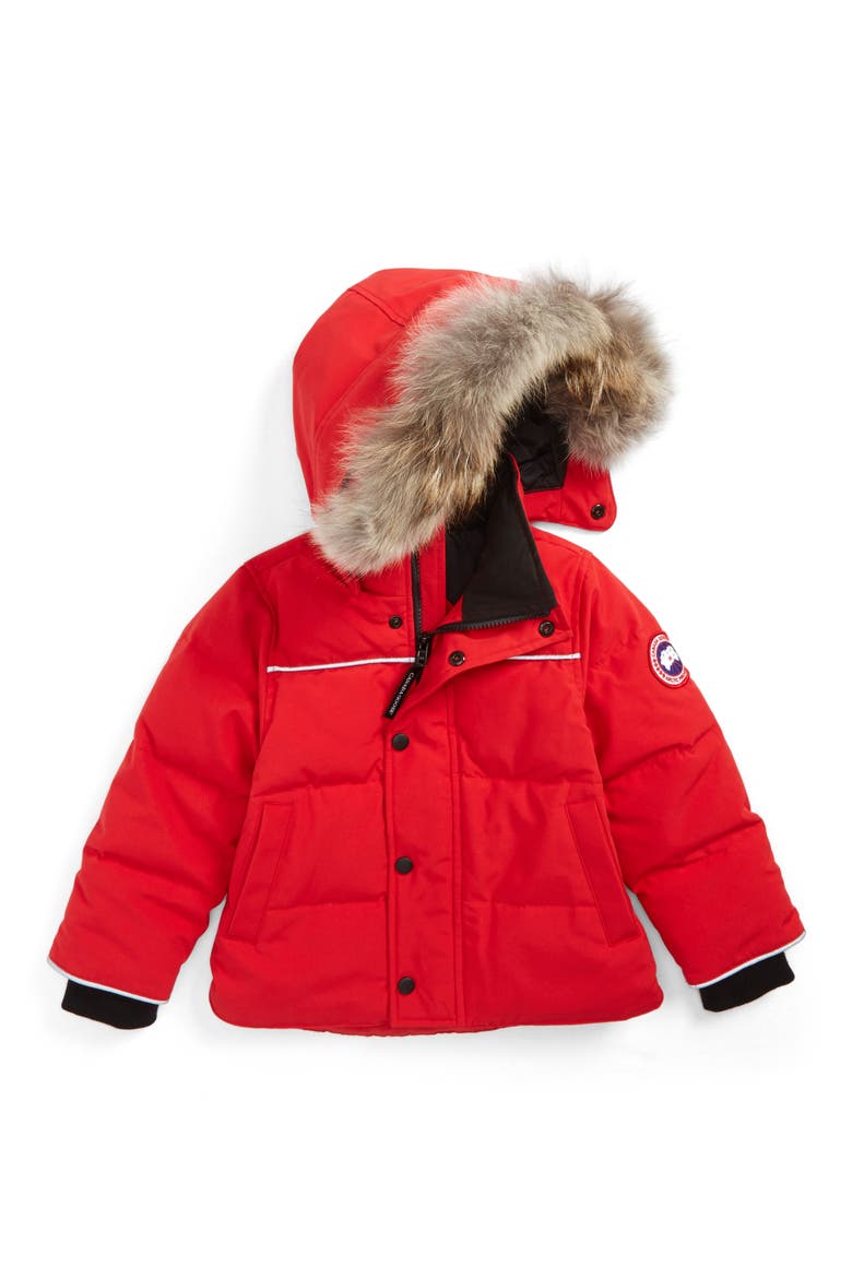 Snowy Owl Down Parka with Genuine Coyote Fur Trim, Main, color, RED