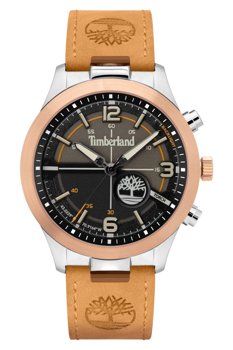 Sullivan Leather Strap Watch, 44mm, Main, color, WHEAT