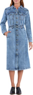 Wash Lab Denim Western Long Sleeve Denim Midi Shirtdress
