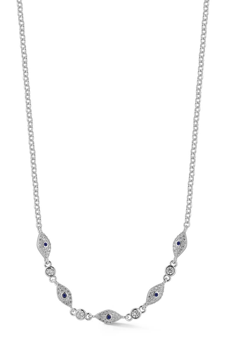 Cubic Zirconia Evil Eye Necklace, Main, color, SILVER