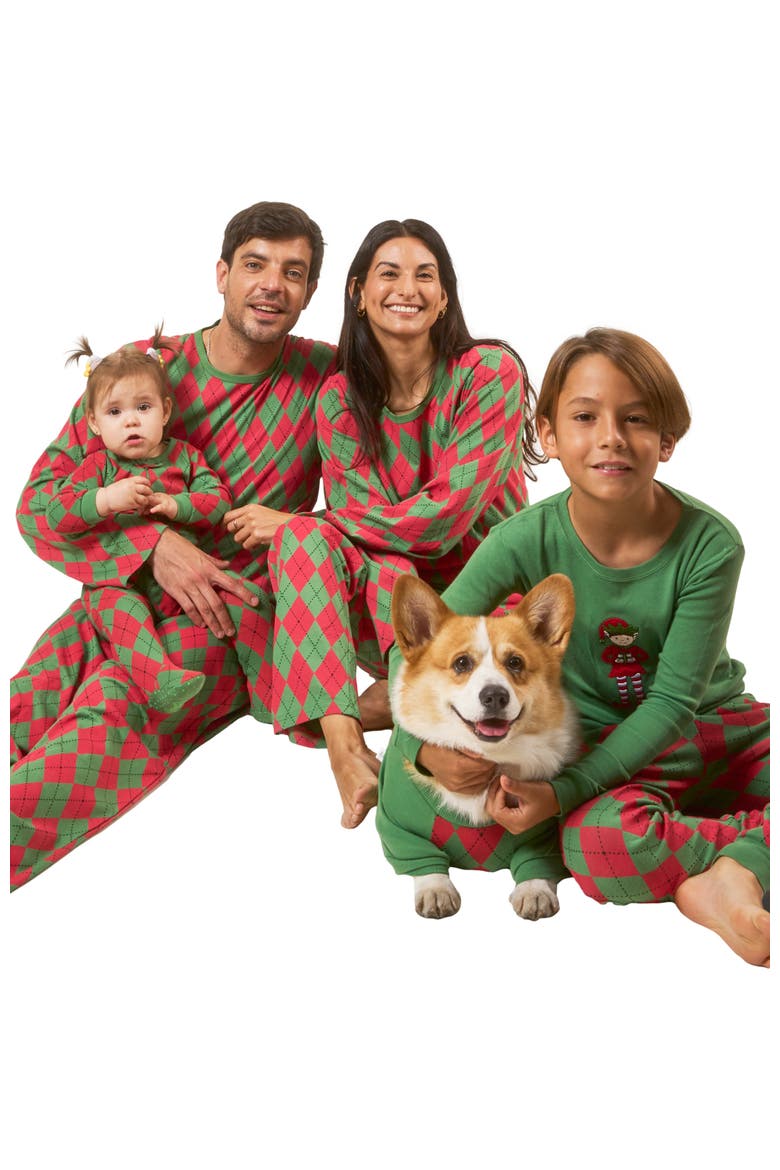 Men's Loose Fit Cotton Matching Family Holiday Pajamas, Classic & Geometric Patterns, Alternate, color, Argyle Red & Green