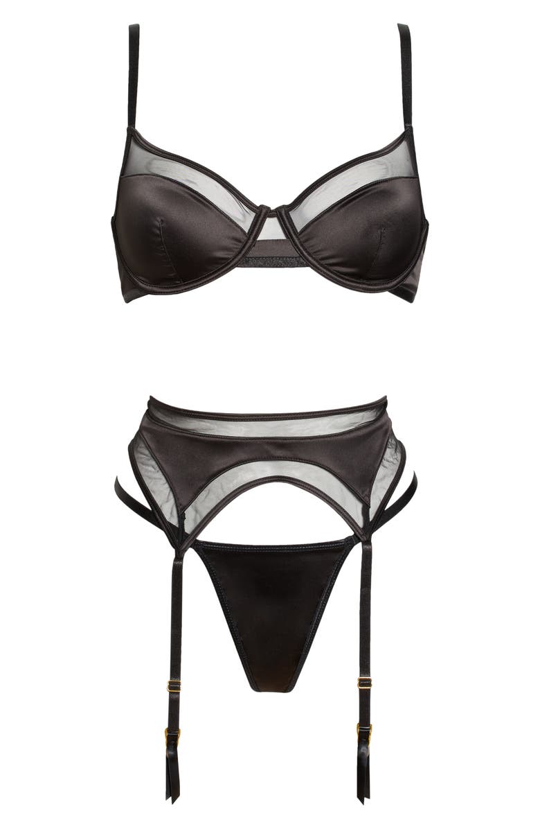 Oh La La Cheri Royale Underwire Bra, Thong & Garter Belt Set, Alternate, color,