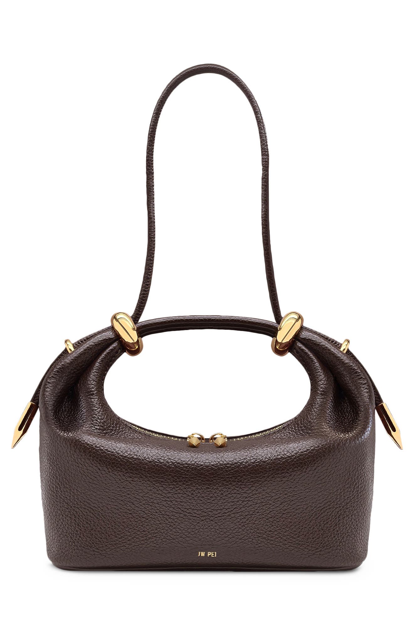 Ellie Metal Ring Clutch, Alternate, color, DARK BROWN