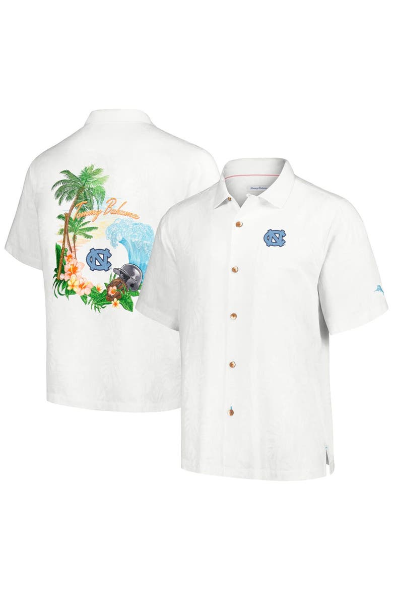 Men's Tommy Bahama White North Carolina Tar Heels Castaway Game Camp Button-Up Shirt, Main, color, White