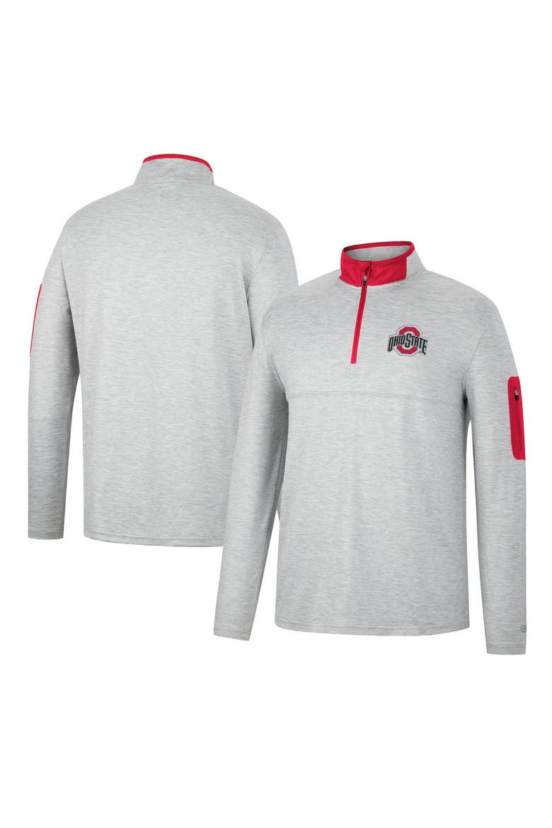 Men's Colosseum Heathered Gray/Scarlet Ohio State Buckeyes Country Club Windshirt Quarter-Zip Jacket, Main, color, Heather Gray