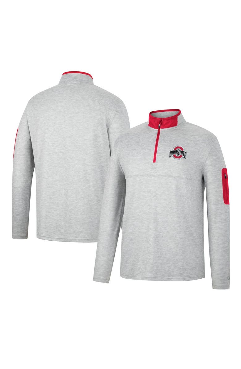 COLOSSEUM Men's Colosseum Heathered Gray/Scarlet Ohio State Buckeyes Country Club Windshirt Quarter-Zip Jacket, Main, color, 