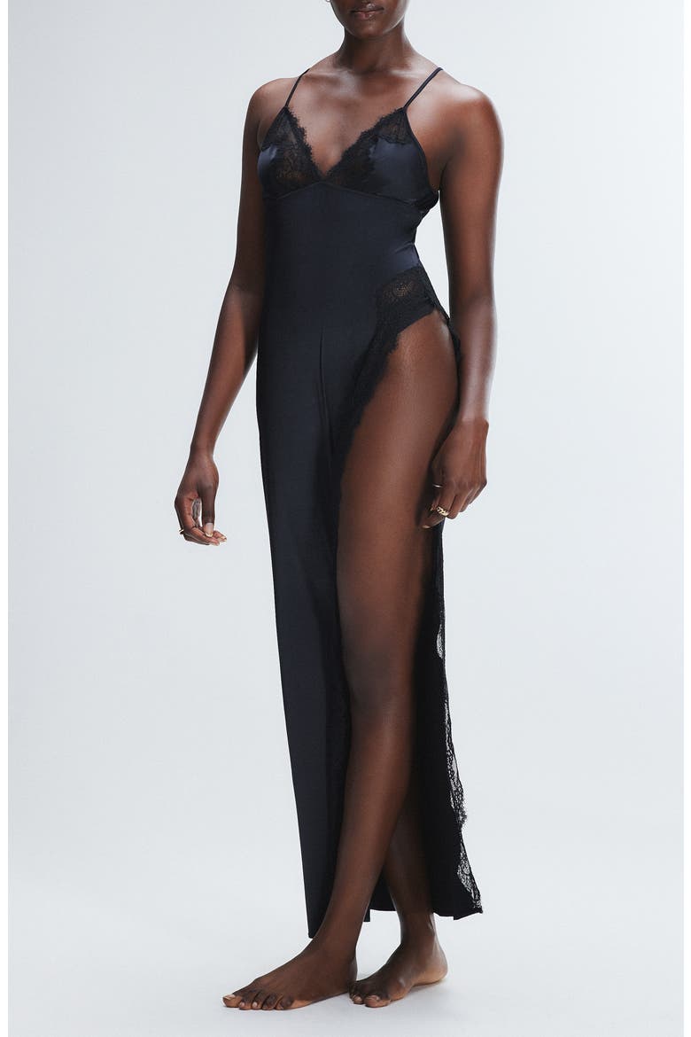 Nite Shade Maxi Slip Chemise, Main, color, BLACK CAVIAR