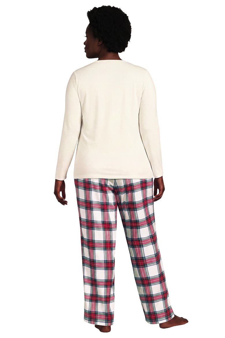 Pajama Set Knit Long Sleeve T-Shirt and Flannel Pants, Alternate, color, Ivory/Compass Red Multi Plaid