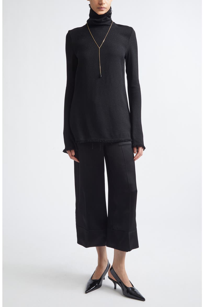 Slim Fit Fray Edge Top, Alternate, color, BLACK