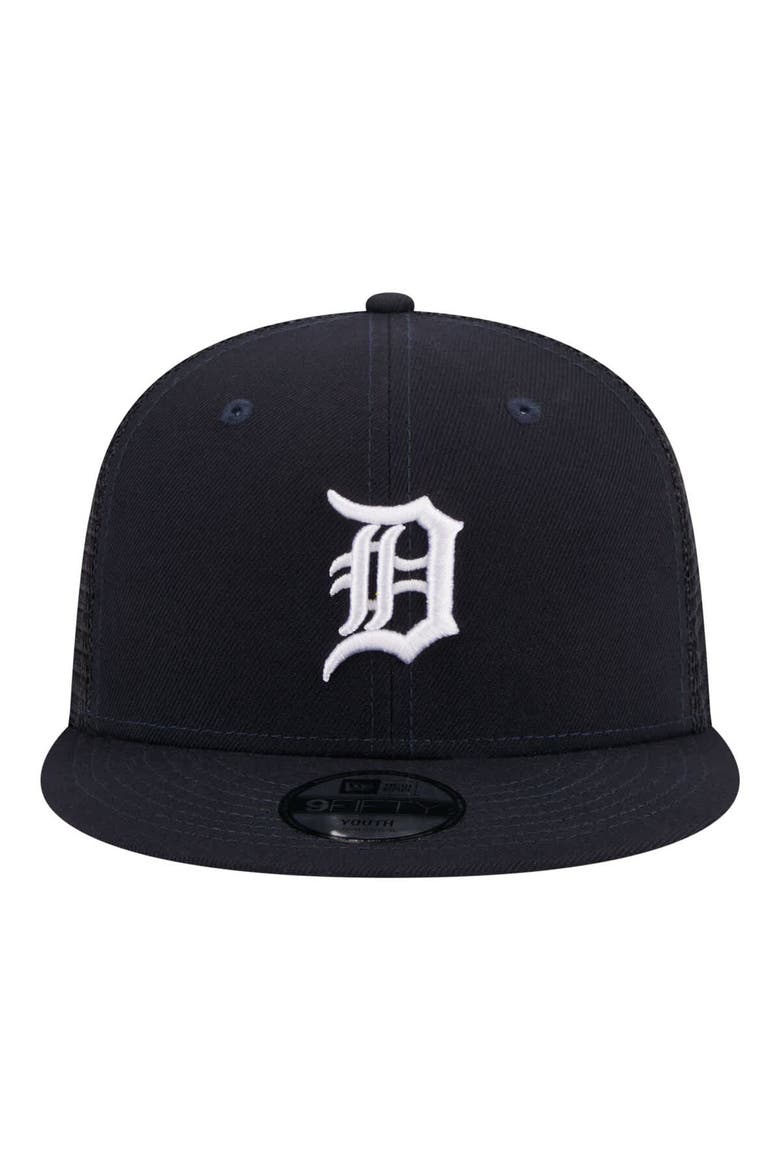 Youth New Era  Navy Detroit Tigers 9FIFTY Trucker Snapback Hat, Alternate, color, Navy
