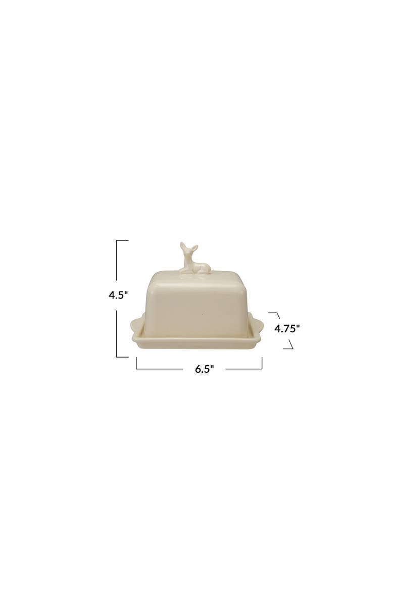 Stoneware Butter Dish with Deer Motif, Alternate, color, White