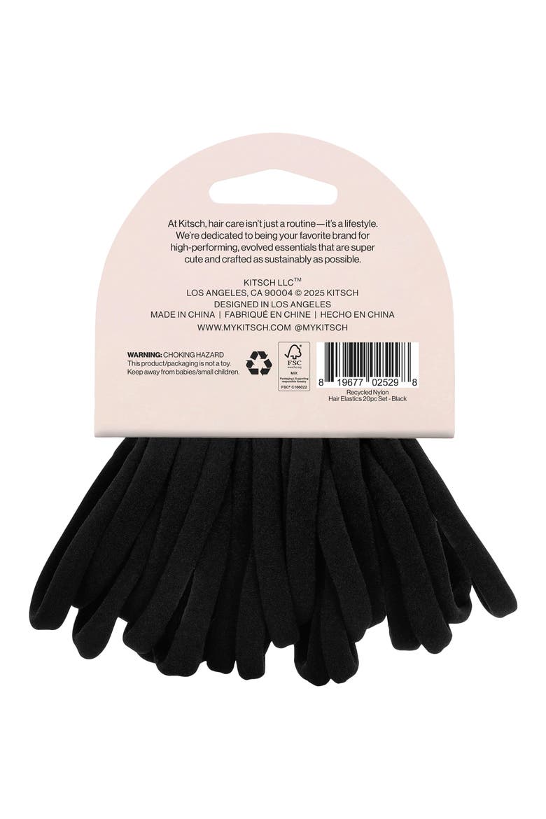 Recycled Nylon 20-Pack Ponytail Holders, Alternate, color, BLACK