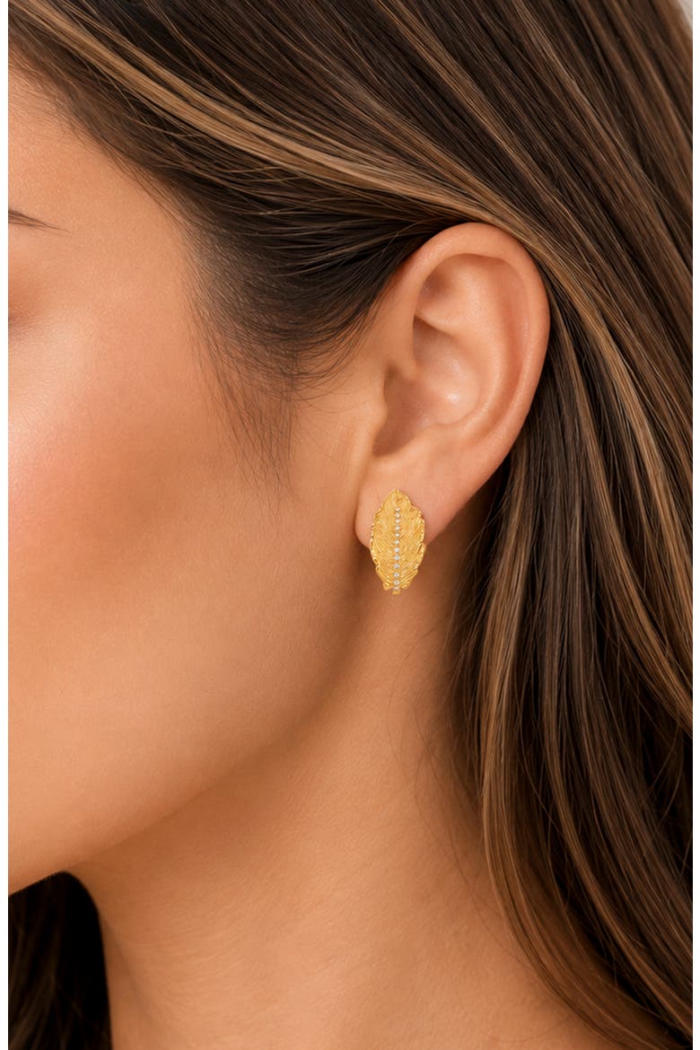 Golden Leaf Crystal Stud Earrings, Alternate, color, GOLD