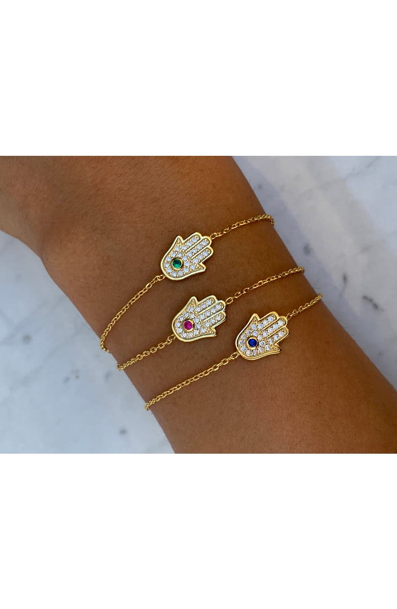 Gemma Azzurro pave Hamsa Hand Bracelet, Alternate, color, Red