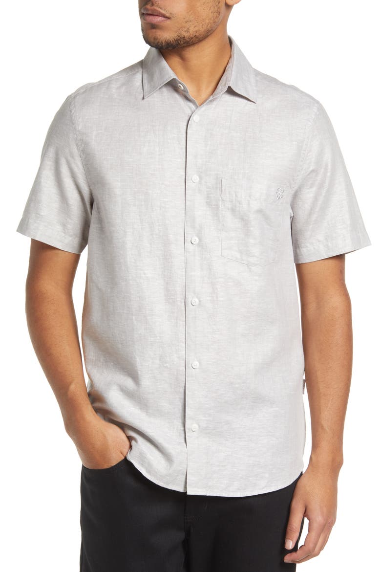 Addle Short Sleeve Linen & Cotton Button-Up Shirt, Main, color, NATURAL
