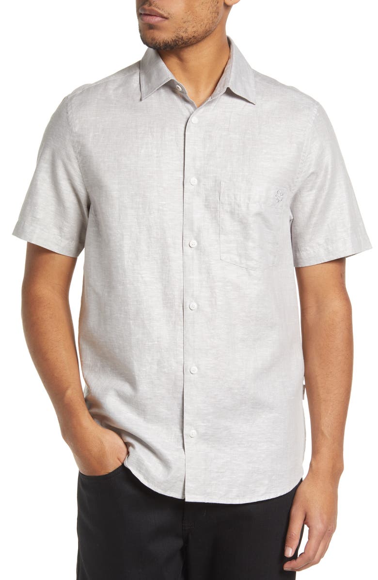 Ted Baker London Addle Short Sleeve Linen & Cotton Button-Up Shirt, Main, color, 