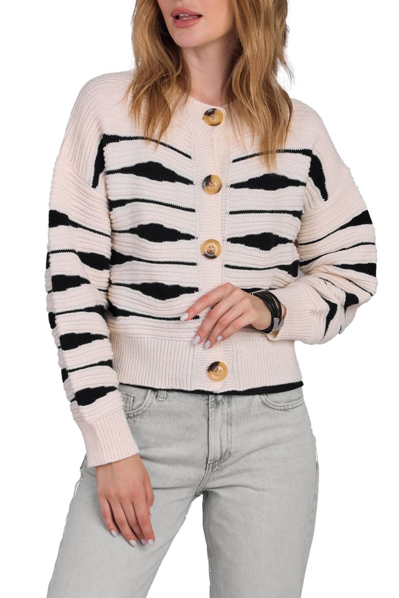 Stripe Button Knit Sweater, Main, color, IVORY