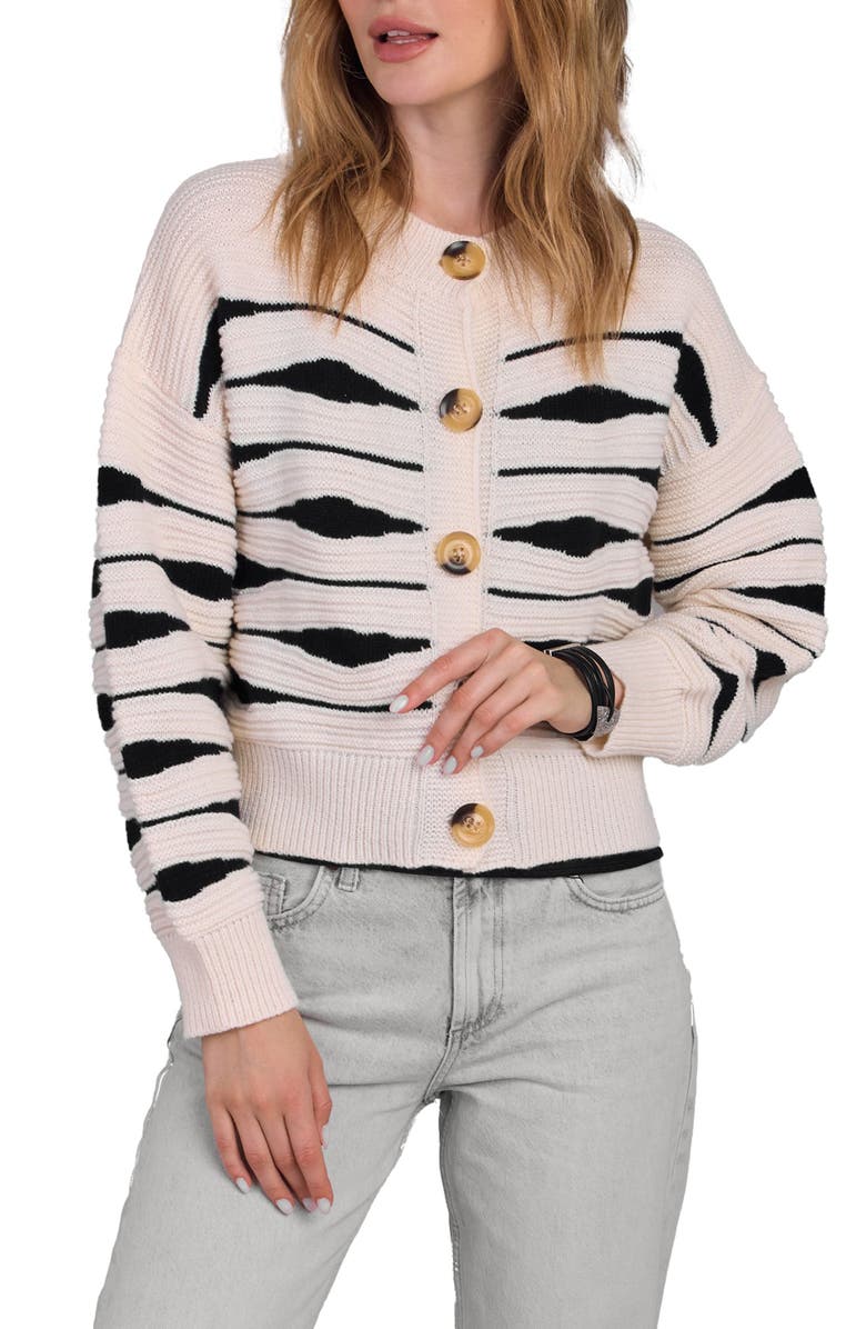 SAACHI Stripe Button Knit Sweater, Main, color, Ivory
