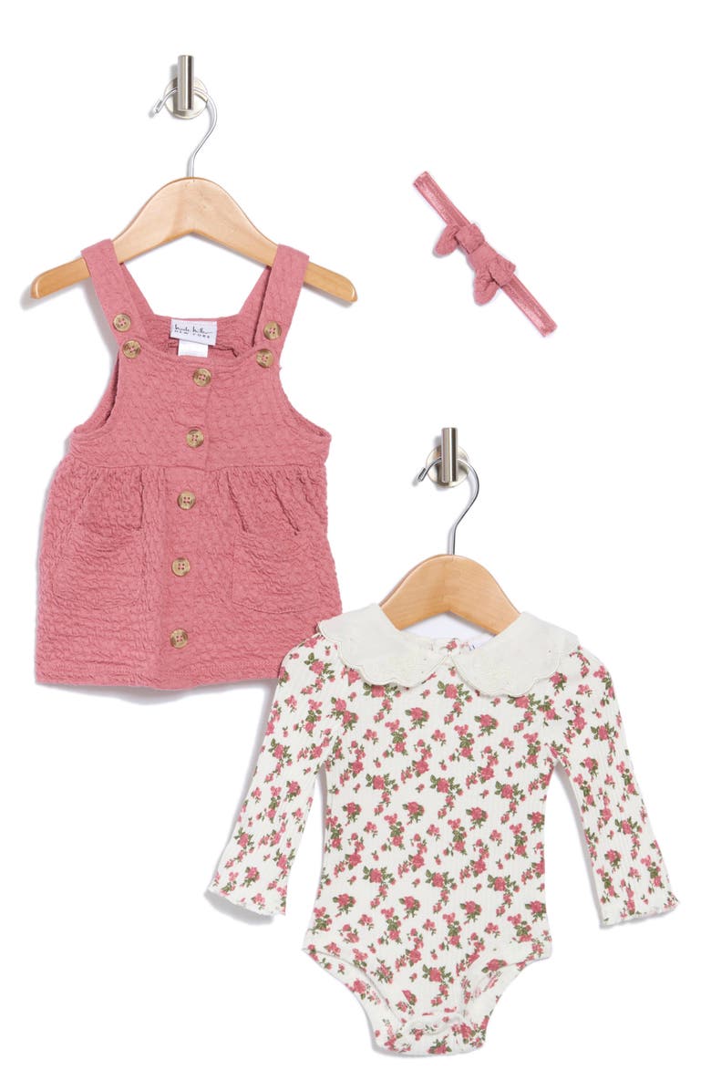 Nicole Miller Floral Bodysuit, Crinkle Dress & Headband Set, Main, color, Mesa Rose
