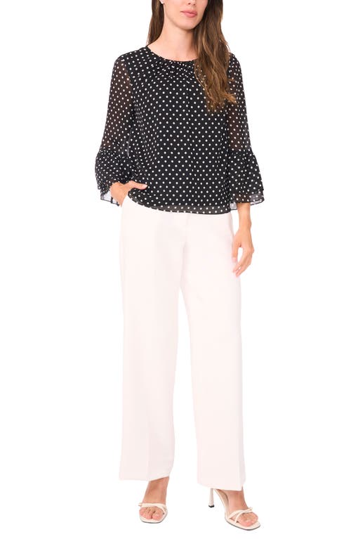 Halogenr Halogen(r) Polka Dot Ruffle Cuff Top In Black